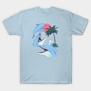 Four Dolphins Palm Tree Summer Funny T-Shirt